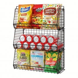 1PC 3 Tier Stackable Snack Organizer Wall Mount Hanging Pantry Household Food Storage Basket With Handles Foldable Snack Rack Stand For Countertop Cabinets Kitchen