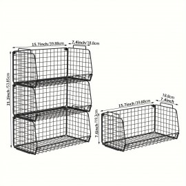 1PC 3 Tier Stackable Snack Organizer Wall Mount Hanging Pantry Household Food Storage Basket With Handles Foldable Snack Rack Stand For Countertop Cabinets Kitchen