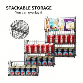 1PC 3 Tier Stackable Snack Organizer Wall Mount Hanging Pantry Household Food Storage Basket With Handles Foldable Snack Rack Stand For Countertop Cabinets Kitchen