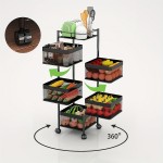 Rotating Storage Shelf with Wheels - Organizer for Fruits and Vegetables, Bathroom Shelf, Kitchen Organization and Storage, Mobile Utility Cart for Living Room - Ideal for Home (5 Tier, Black)