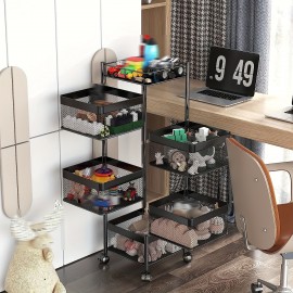 Rotating Storage Shelf with Wheels - Organizer for Fruits and Vegetables, Bathroom Shelf, Kitchen Organization and Storage, Mobile Utility Cart for Living Room - Ideal for Home (5 Tier, Black)