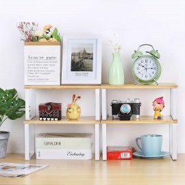 4-Pack Cabinet Storage Shelf Organizer Rack, Bamboo Kitchen Cabinet And Counter Shelf Organizer, Stackable & Expandable, Set Of 4, White And Natural