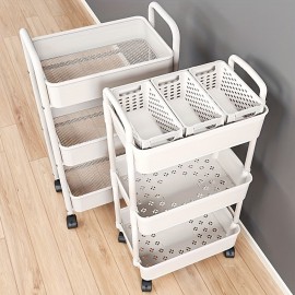 Versatile White Plastic Storage Rack - Multi-Tier Rolling Trolley For Kitchen, Bathroom & Bedroom Organization Bathroom Storage Rack Bathroom Organizers And Storage Countertop