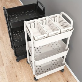 Versatile White Plastic Storage Rack - Multi-Tier Rolling Trolley For Kitchen, Bathroom & Bedroom Organization Bathroom Storage Rack Bathroom Organizers And Storage Countertop