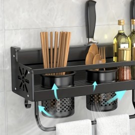 1pc Space-Saving Wall-Mounted Kitchen Organizer - No-Drill Metal Rack For Utensils, Knives & Spices (4.13X4.72X19.69In)