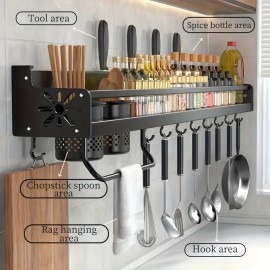 1pc Space-Saving Wall-Mounted Kitchen Organizer - No-Drill Metal Rack For Utensils, Knives & Spices (4.13X4.72X19.69In)