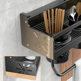 1pc Space-Saving Wall-Mounted Kitchen Organizer - No-Drill Metal Rack For Utensils, Knives & Spices (4.13X4.72X19.69In)