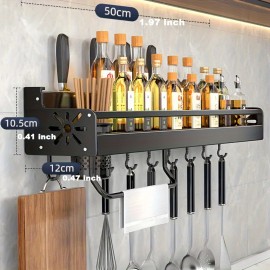 1pc Space-Saving Wall-Mounted Kitchen Organizer - No-Drill Metal Rack For Utensils, Knives & Spices (4.13X4.72X19.69In)