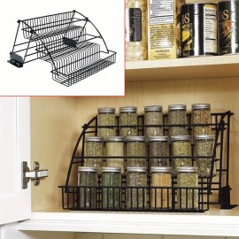 37*27*20cm 3 Tier Pull down Cabinet Spice Rack Organizer Free Standing Metal Storage Shelf for Kitchen Easy Clean