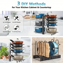 8-Tier Heavy Duty Pot Rack Organizer - Effortless Kitchen Storage Solution - Durable Metal, Adjustable Rust-Resistant, Space-Saving Cabinet Holder For Pots, Pans And Lids