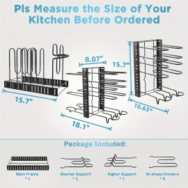 8-Tier Heavy Duty Pot Rack Organizer - Effortless Kitchen Storage Solution - Durable Metal, Adjustable Rust-Resistant, Space-Saving Cabinet Holder For Pots, Pans And Lids