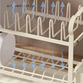 1pc Dish Rack, Multi-layer Large Capacity Dish Storage Rack, Space-saving Cutlery Drain Holder With Detachable Utensil Holder, For Kitchen Counter And Cabinet, Kitchen Organizers And Storage, Kitchen Accessories