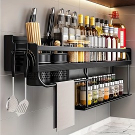 Kitchen Organizer Shelf Wall-mounted Spice Storage Rack Kitchen Knife Holder Wall Seasoning Chopstick Spoon Shovel Storage