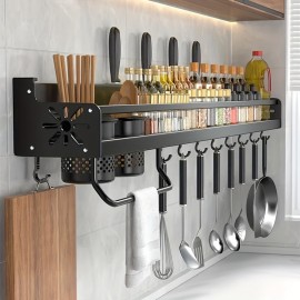 Kitchen Organizer Shelf Wall-mounted Spice Storage Rack Kitchen Knife Holder Wall Seasoning Chopstick Spoon Shovel Storage