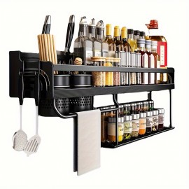 Kitchen Organizer Shelf Wall-mounted Spice Storage Rack Kitchen Knife Holder Wall Seasoning Chopstick Spoon Shovel Storage