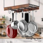 1pc Pot Hanging Rack, Kitchen Ceiling Pot Holder, Ceiling Mount Storage Rack, Hanging Pot Rack, Ceiling Mount 24x13x2.4 Inches, Ceiling Pot Rack With 12 Hooks, Pot Rack Made Of Wood And Iron - Black, Home Organization And Storage, Kitchen Accessories