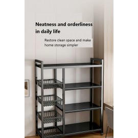 Versatile Metal Storage Rack with Wheels - Floor-Standing, Multi-Layer Organizer for Kitchen & Bathroom Essentials