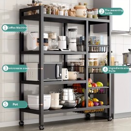 Versatile Metal Storage Rack with Wheels - Floor-Standing, Multi-Layer Organizer for Kitchen & Bathroom Essentials