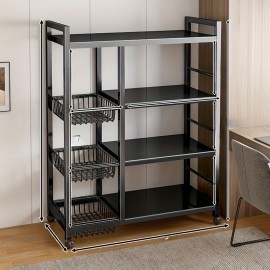 Versatile Metal Storage Rack with Wheels - Floor-Standing, Multi-Layer Organizer for Kitchen & Bathroom Essentials