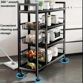 Versatile Metal Storage Rack with Wheels - Floor-Standing, Multi-Layer Organizer for Kitchen & Bathroom Essentials