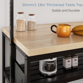 42'' Large Kitchen Island Bakers Rack Microwave Oven Stand Shelf with 3 Tier Storage, Metal Coffee Bar Table, Kitchen Storage for Dining Living Room, 5 Hooks, 43.7 * 27.9 * 72