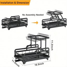 2-Tier Dish Rack, Double Layers Space-saving Dish Drying Rack With Drainboard And Utensil Holders, Multifunctional Large Capacity Dish Storage Organizer, For Kitchen Counter, Kitchen Organizers And Storage, Kitchen Accessories