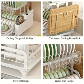 2-Tier Dish Rack, Double Layers Space-saving Dish Drying Rack With Drainboard And Utensil Holders, Multifunctional Large Capacity Dish Storage Organizer, For Kitchen Counter, Kitchen Organizers And Storage, Kitchen Accessories