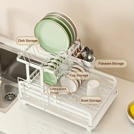 2-Tier Dish Rack, Double Layers Space-saving Dish Drying Rack With Drainboard And Utensil Holders, Multifunctional Large Capacity Dish Storage Organizer, For Kitchen Counter, Kitchen Organizers And Storage, Kitchen Accessories