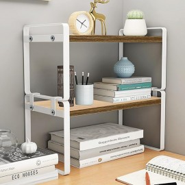 Kitchen Ladder Shelf, Small Desk Shelf Organizer, 2-Tier Desktop Organizer Shelf, Organizer Storage Stand, Office Desk Organizer Display Rack, Wooden Desktop Bookshelf for Dorm, School, Kitchen, Bathroom, Office, White