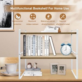 Kitchen Ladder Shelf, Small Desk Shelf Organizer, 2-Tier Desktop Organizer Shelf, Organizer Storage Stand, Office Desk Organizer Display Rack, Wooden Desktop Bookshelf for Dorm, School, Kitchen, Bathroom, Office, White