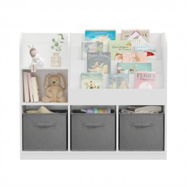 Storage cabinet with 3 drawers, bedroom nightstand, living room toy storage cabinet, storage display rack, toy box, book display rack, toy house bookcase bookcase, suitable for bedroom, living room, game room, etc. White (Gray)