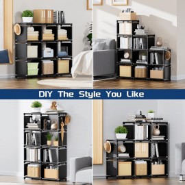 Book Shelf, 9 Cube Storage Organizer, DIY Bookcase, Metal Cube Bookshelf, Tall Book case for Bedroom, Living Room, Office, Closet Storage Organizer, Black Cubicle Storage Rack