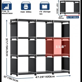 Book Shelf, 9 Cube Storage Organizer, DIY Bookcase, Metal Cube Bookshelf, Tall Book case for Bedroom, Living Room, Office, Closet Storage Organizer, Black Cubicle Storage Rack