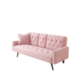 Super comfortable velvet sofa bed, nail head trim on arms, with two cup holders 72 inch pink velvet sofa for small spaces