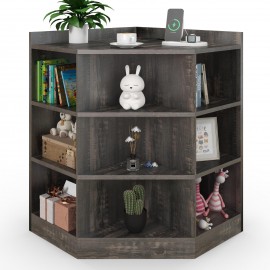 Corner Cabinet, 9-Cubby Corner Bookshelf Bookcase, Corner Cabinet Storage with Charging Station