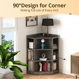 Corner Cabinet, 9-Cubby Corner Bookshelf Bookcase, Corner Cabinet Storage with Charging Station