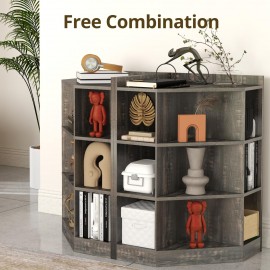 Corner Cabinet, 9-Cubby Corner Bookshelf Bookcase, Corner Cabinet Storage with Charging Station