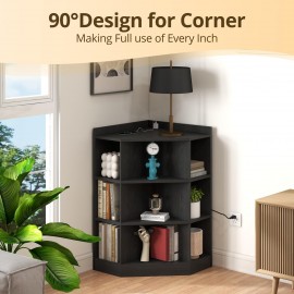 Corner Cabinet, 9-Cubby Corner Bookshelf Bookcase, Corner Cabinet Storage with Charging Station