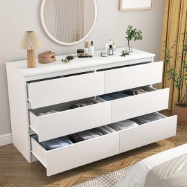 Modern Wooden Dresser With 6 Drawers, Large Storage Capacity, Wood Storage Cabinet, White Cabinet Organizer For Living Room, Bedroom, TV Room, Entryway, Lab