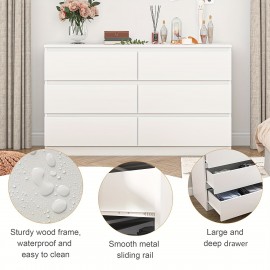 Modern Wooden Dresser With 6 Drawers, Large Storage Capacity, Wood Storage Cabinet, White Cabinet Organizer For Living Room, Bedroom, TV Room, Entryway, Lab