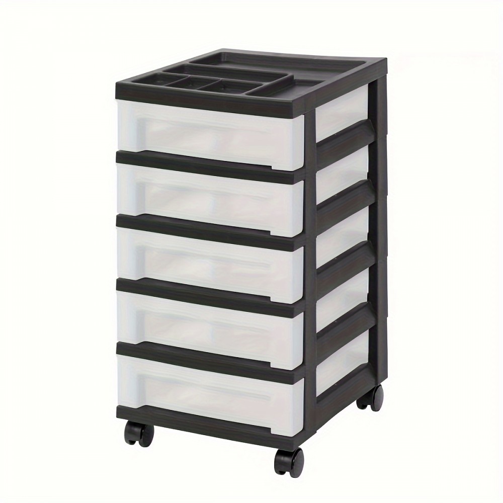 Drawer Style Storage Cart With Black Top Organizer