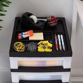 Drawer Style Storage Cart With Black Top Organizer