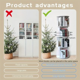 360 Degree Rotating Bookshelf-4 Tier Floor Standing Bookcase, Tall Book Storage Rack for CDs/Movies/Books, Corner Bookshelf, Utility Book Organizer Shelves for Bedroom Living Room Home Office (White)