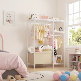 Clothes Rack Small Clothing Rack with Shelves for Kids Students Children, Adjustable Girls Garment Rack Boys Wardrobe Closet Rack for Bedroom Playroom, 55.2\