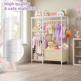 Clothes Rack Small Clothing Rack with Shelves for Kids Students Children, Adjustable Girls Garment Rack Boys Wardrobe Closet Rack for Bedroom Playroom, 55.2\