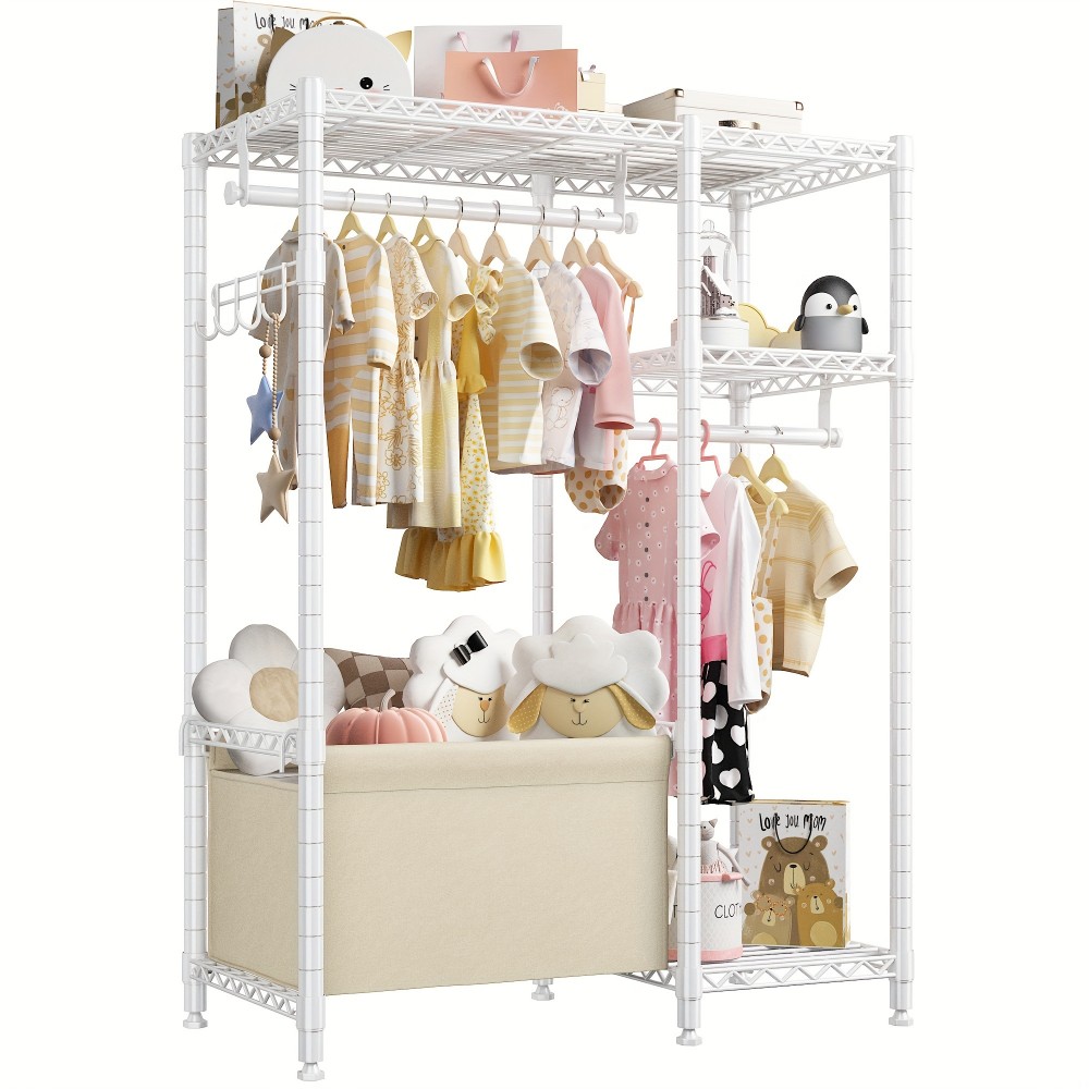 Clothes Rack Small Clothing Rack with Shelves for Kids Students Children, Adjustable Girls Garment Rack Boys Wardrobe Closet Rack for Bedroom Playroom, 55.2\