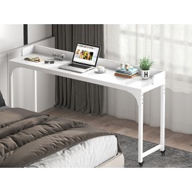 Tribesigns Overbed Table with Wheels, Queen Size Mobile Computer Desk Standing Workstation Laptop Cart, Over Bed Table with Heavy Duty Metal Legwith Adjustable Tilt Stand, , Dining Table Computer Desk, for Home and Hospital