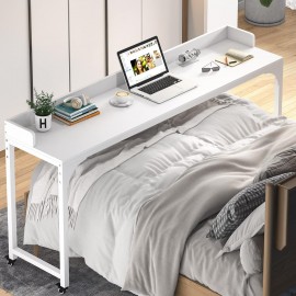 Tribesigns Overbed Table with Wheels, Queen Size Mobile Computer Desk Standing Workstation Laptop Cart, Over Bed Table with Heavy Duty Metal Legwith Adjustable Tilt Stand, , Dining Table Computer Desk, for Home and Hospital