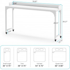 Tribesigns Overbed Table with Wheels, Queen Size Mobile Computer Desk Standing Workstation Laptop Cart, Over Bed Table with Heavy Duty Metal Legwith Adjustable Tilt Stand, , Dining Table Computer Desk, for Home and Hospital