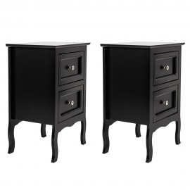 2pcs Country Style Nightstand 2-Tier Night Tables Bedside Table Black